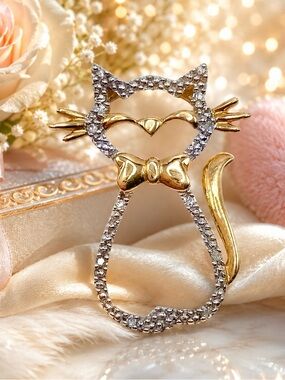 Alwand Vahan AV 10K Two Tone Gold Diamond Cat Pendant Fine Jewelry